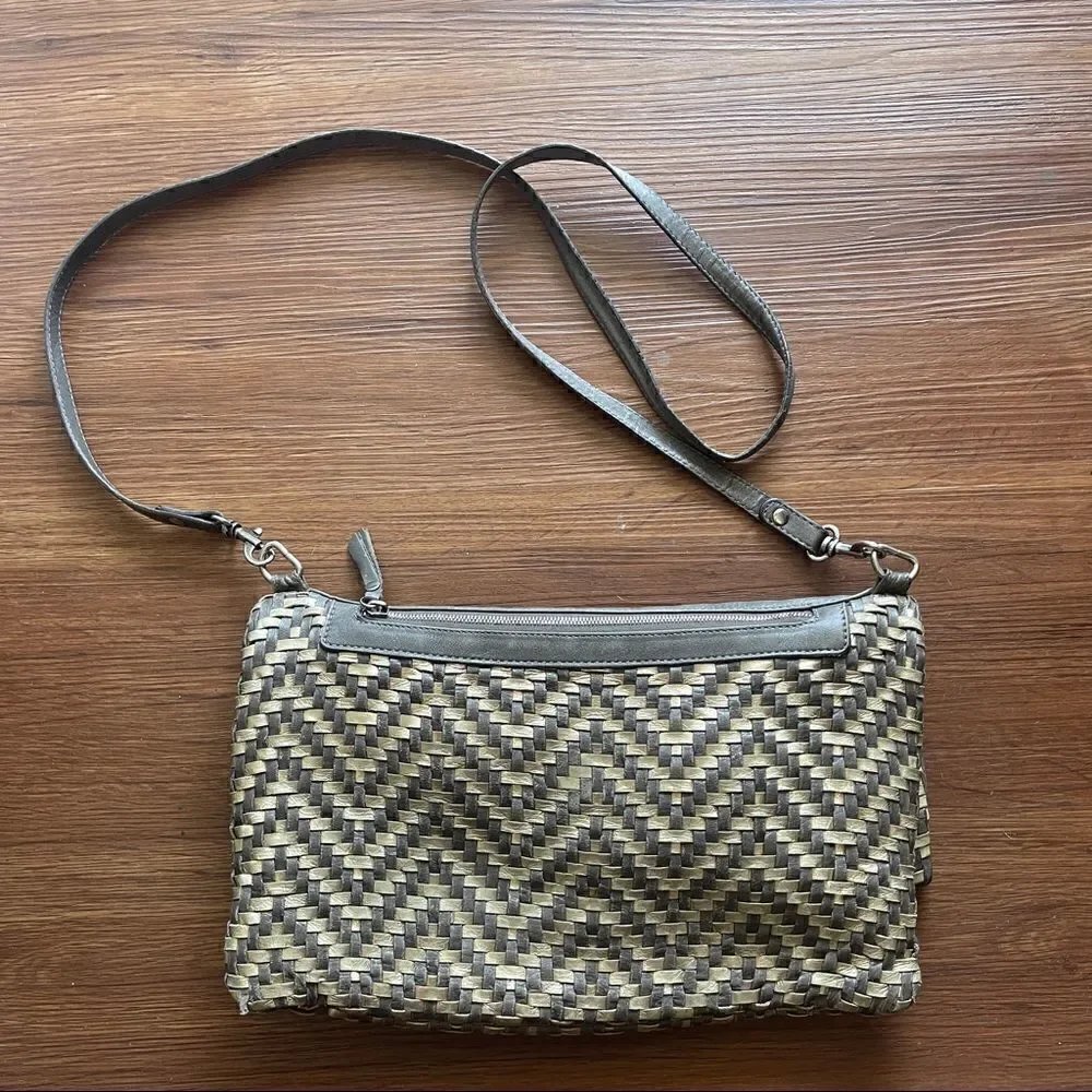 Eileen Fisher Taupe and Gold Woven Leather Convertible Purse